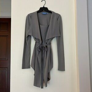 🩶 Vintage Simply Vera Vera Wang Women’s Gray Green Open-Front Cardigan with Tie
